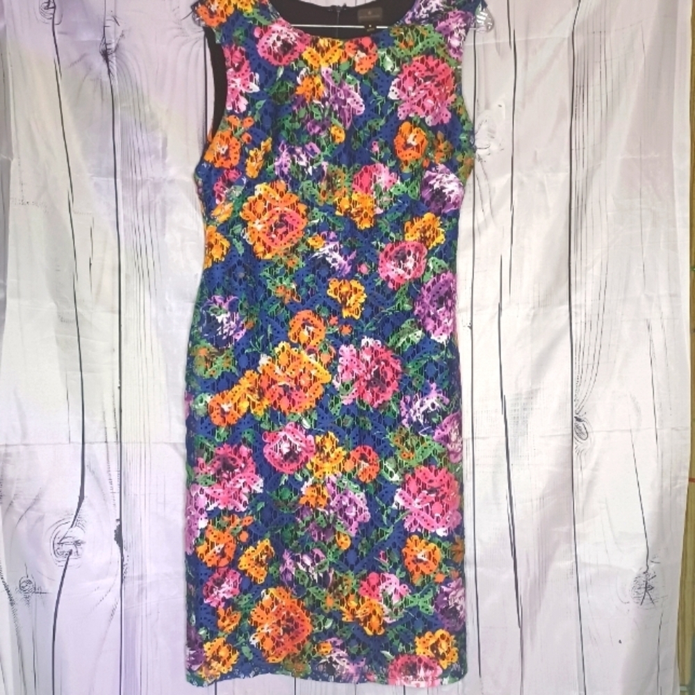 Worthington Floral Lace Colorful Sleeveless fitted Knee-Length Dress
